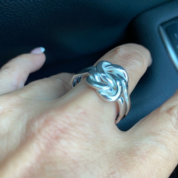 Large 925 Sterling Silver Love Knot Wire Wrap Ring - Picture 7 of 8